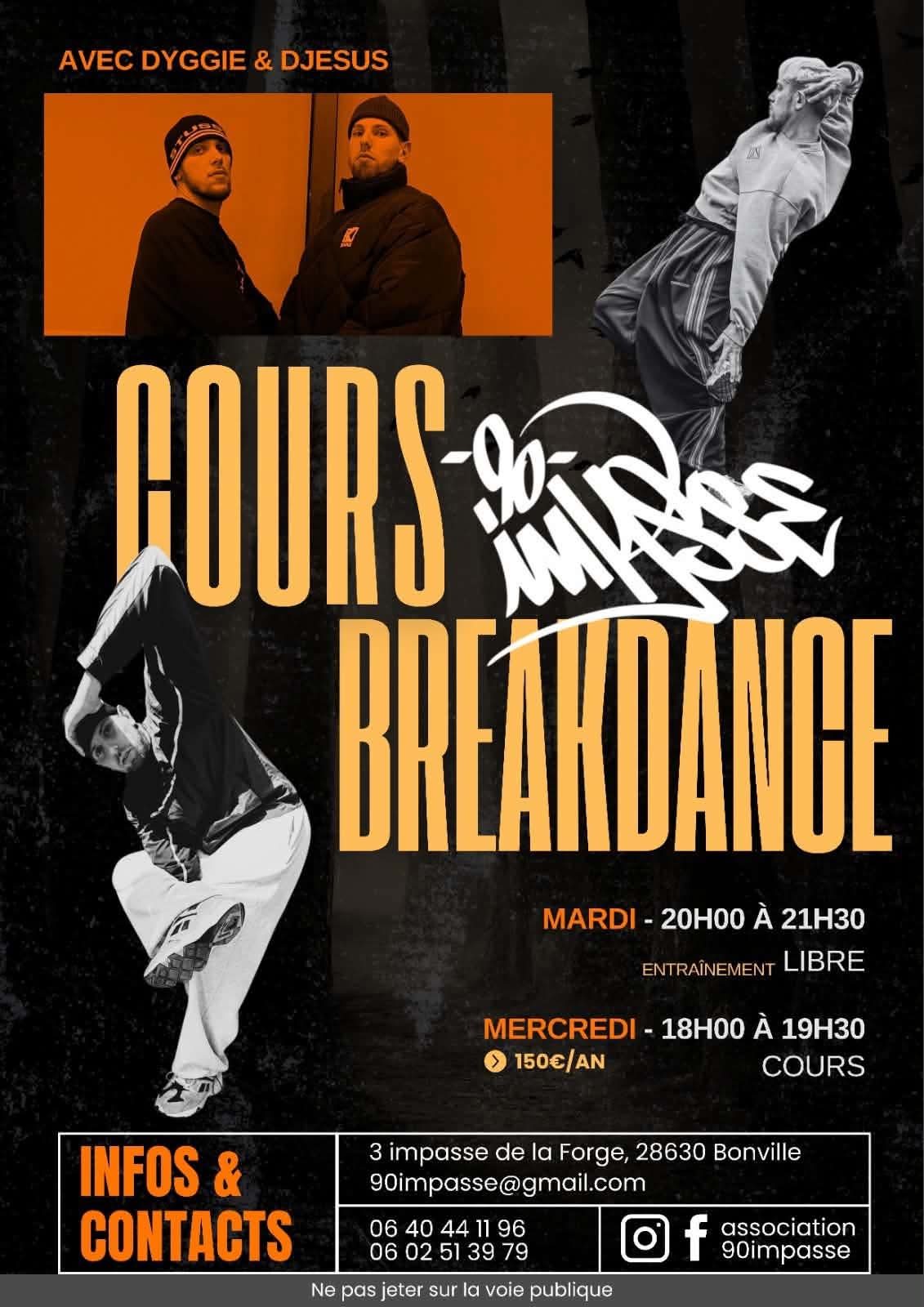 Flyer des cours de breakdance à Chartres, 90 Impasse, saison 2026-2027